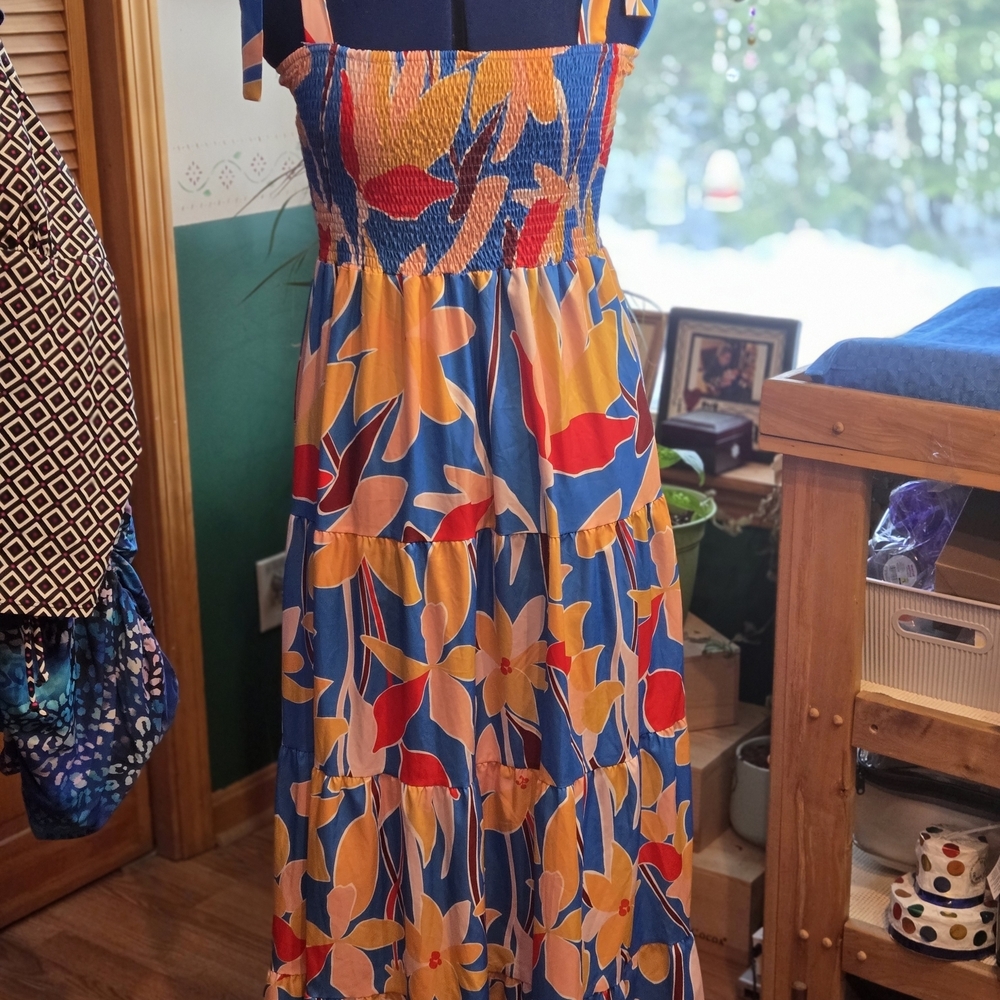 Vibrant Floral Maxi Dress Tie Straps - Picture 3 of 8